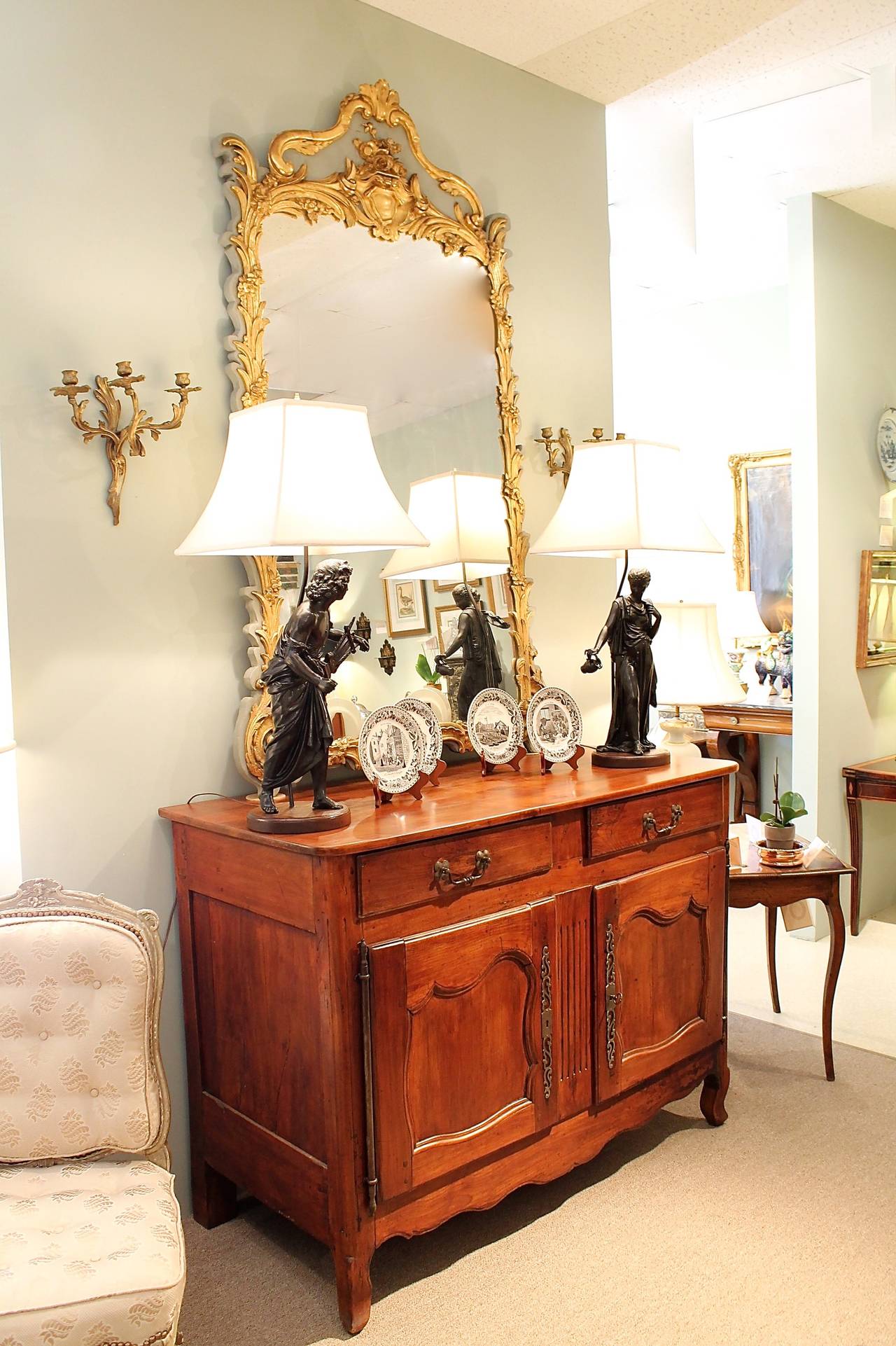 Pair of French Figural Lamps on Walnut Plinths For Sale 3