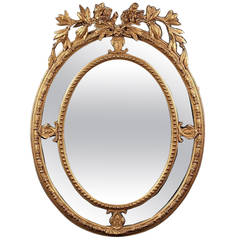 Laurel Crested French Oval Borderglass Mirror