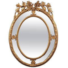 Laurel Crested French Oval Borderglass Mirror Antique Laurel Crested French Oval Borderglass Mirror