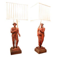 Pair of Tyrolean Carved Figure Lamps