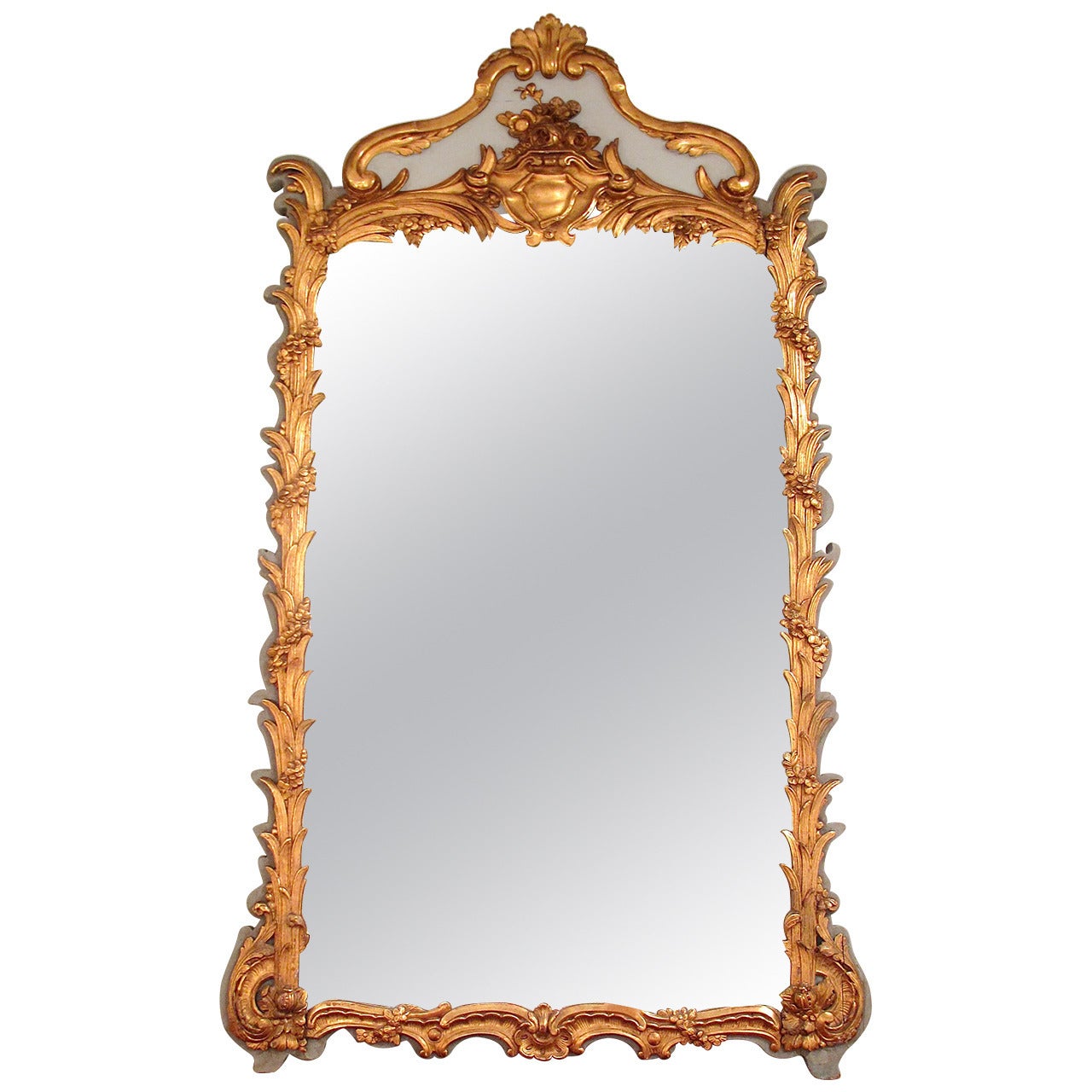 Tall French Louis XV Style Painted and Gilt Mirror, late 19th Century For Sale