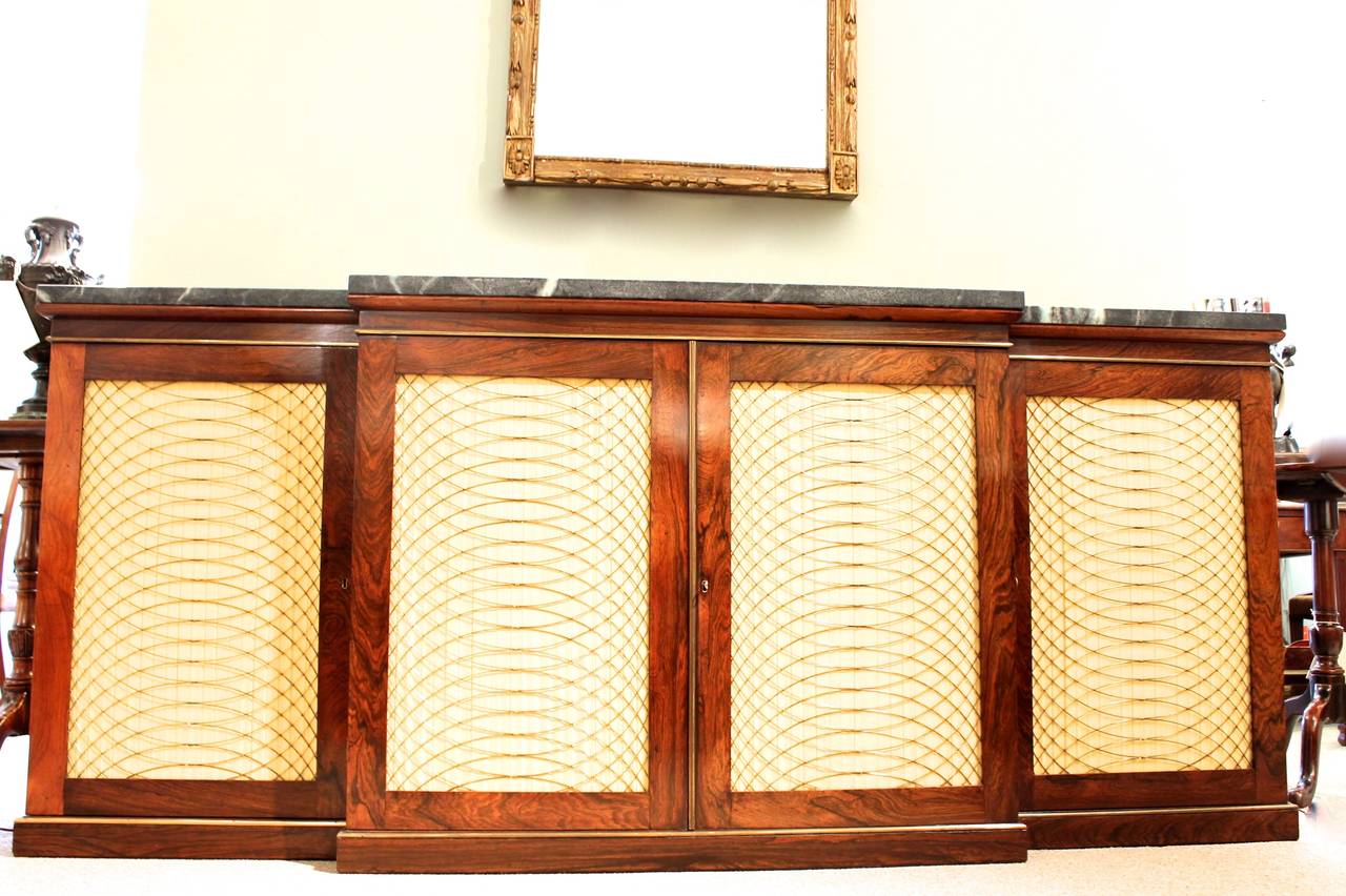 Regency Rosewood Breakfront Cabinet with Wirefront Doors In Excellent Condition In Charlottesville, VA