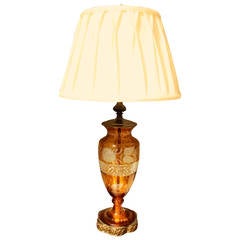 Bohemian Cut to Clear Amber Glass Vase Lamp