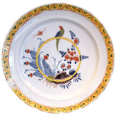 18th Century English Delft Charger with Parrot