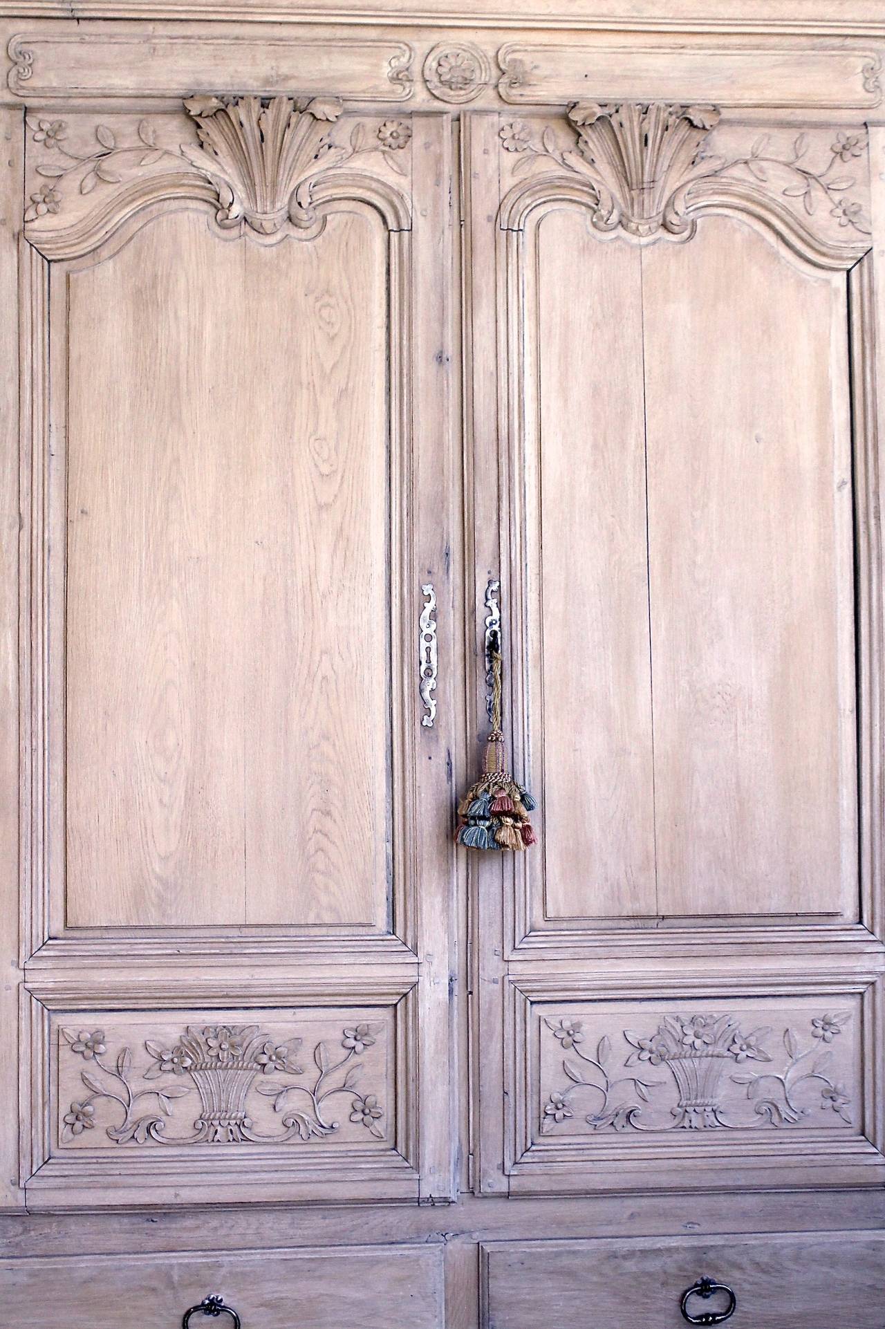 French Louis XVI Style Carved Oak Armoire 2