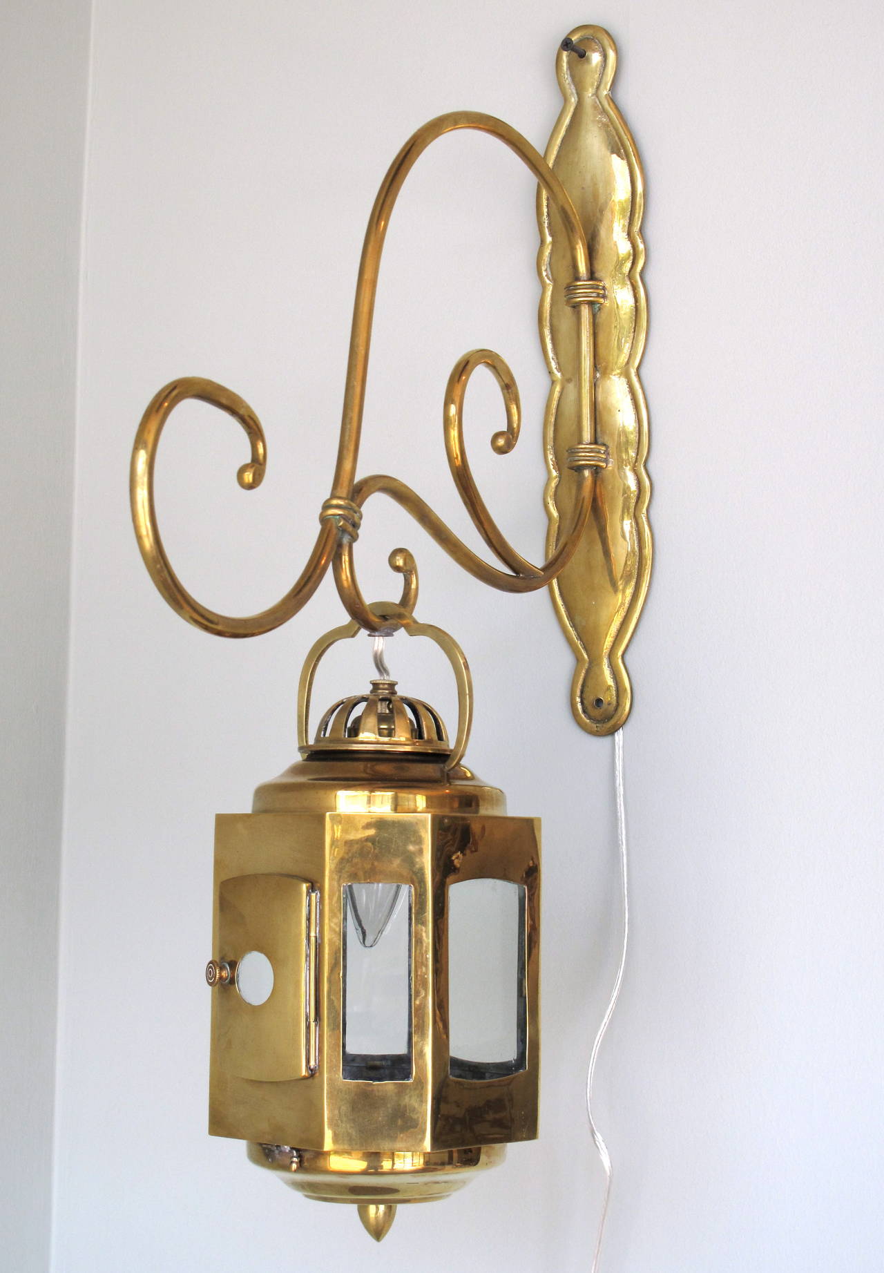 British Colonial Brass Lantern Wall Sconce
