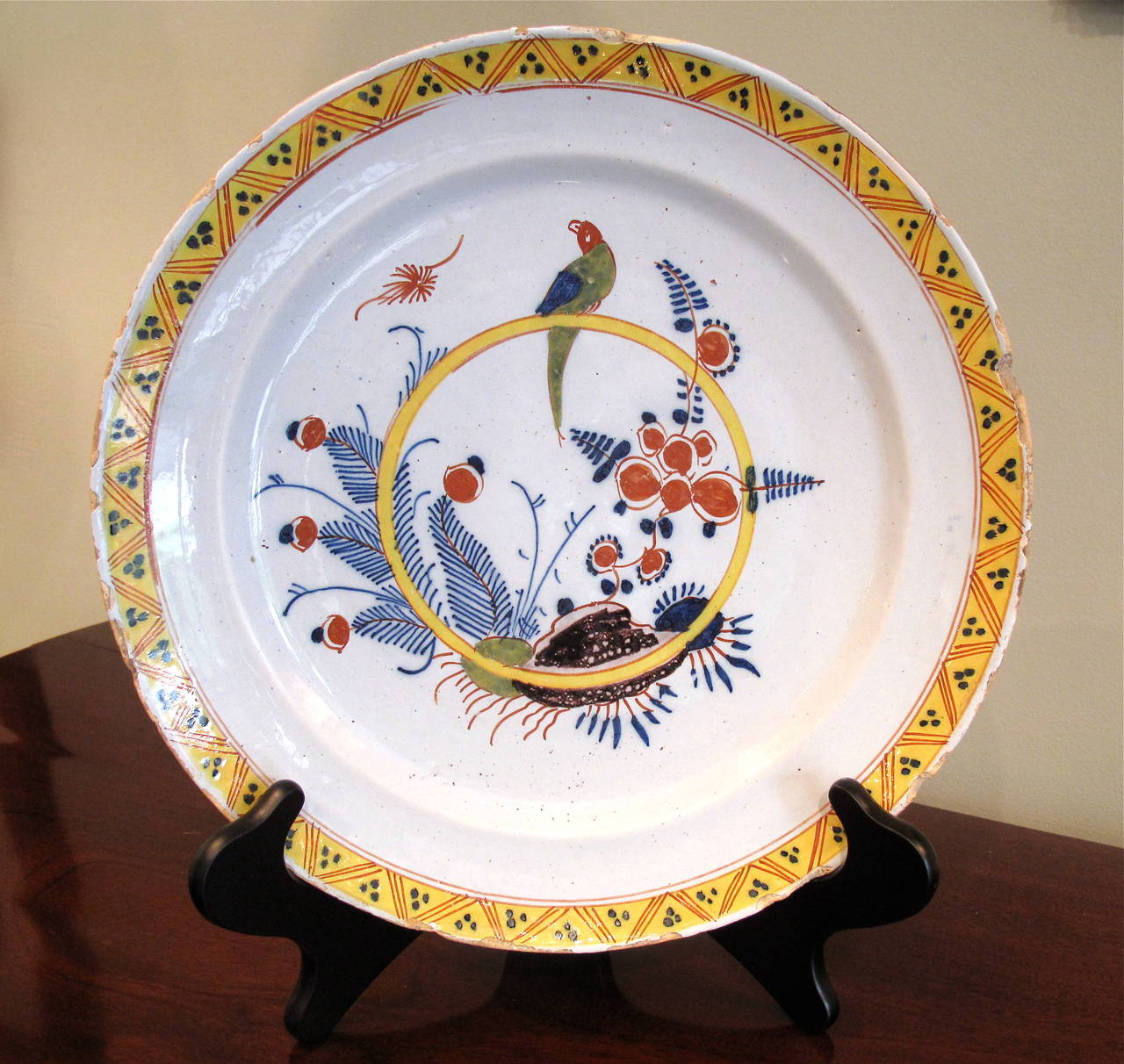 18th Century English Delft Charger with Parrot