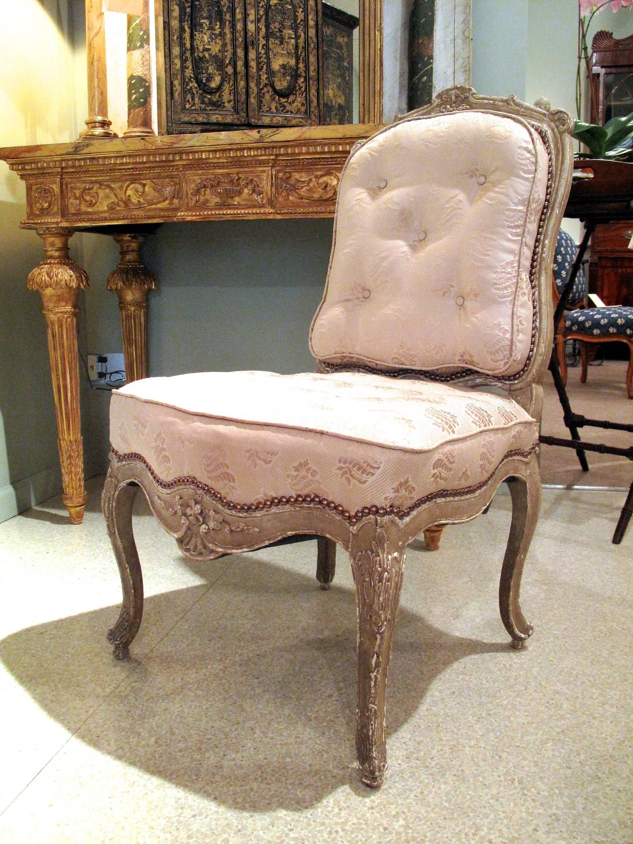 Italian Rococo Style Painted Slipper Chair 2