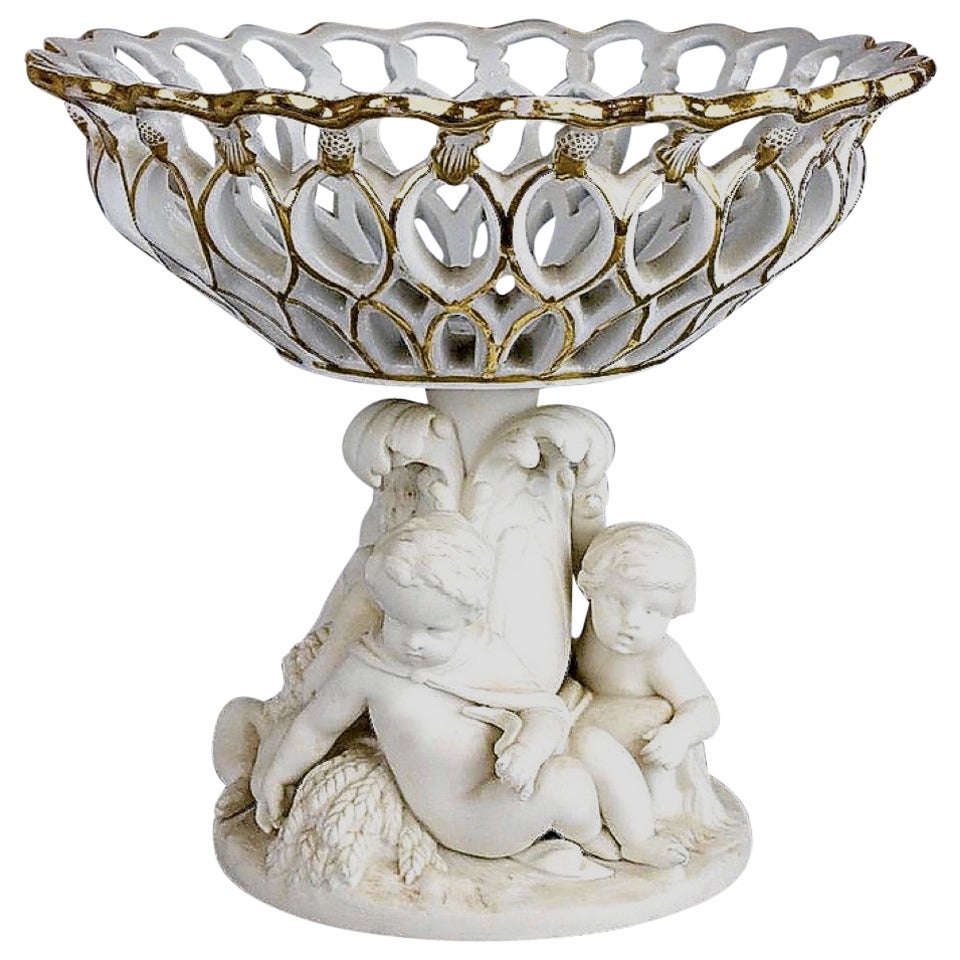 Minton Compote with Pierced Basket and Putti, 19th Century For Sale