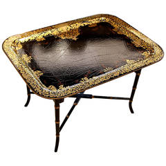 English Papier-Mâché Painted and Gilded Tray Table