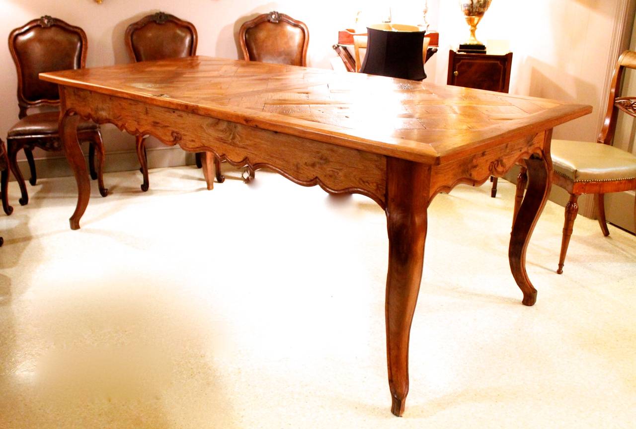 Oak Louis XV Style Parquetry-Top Farm Table For Sale