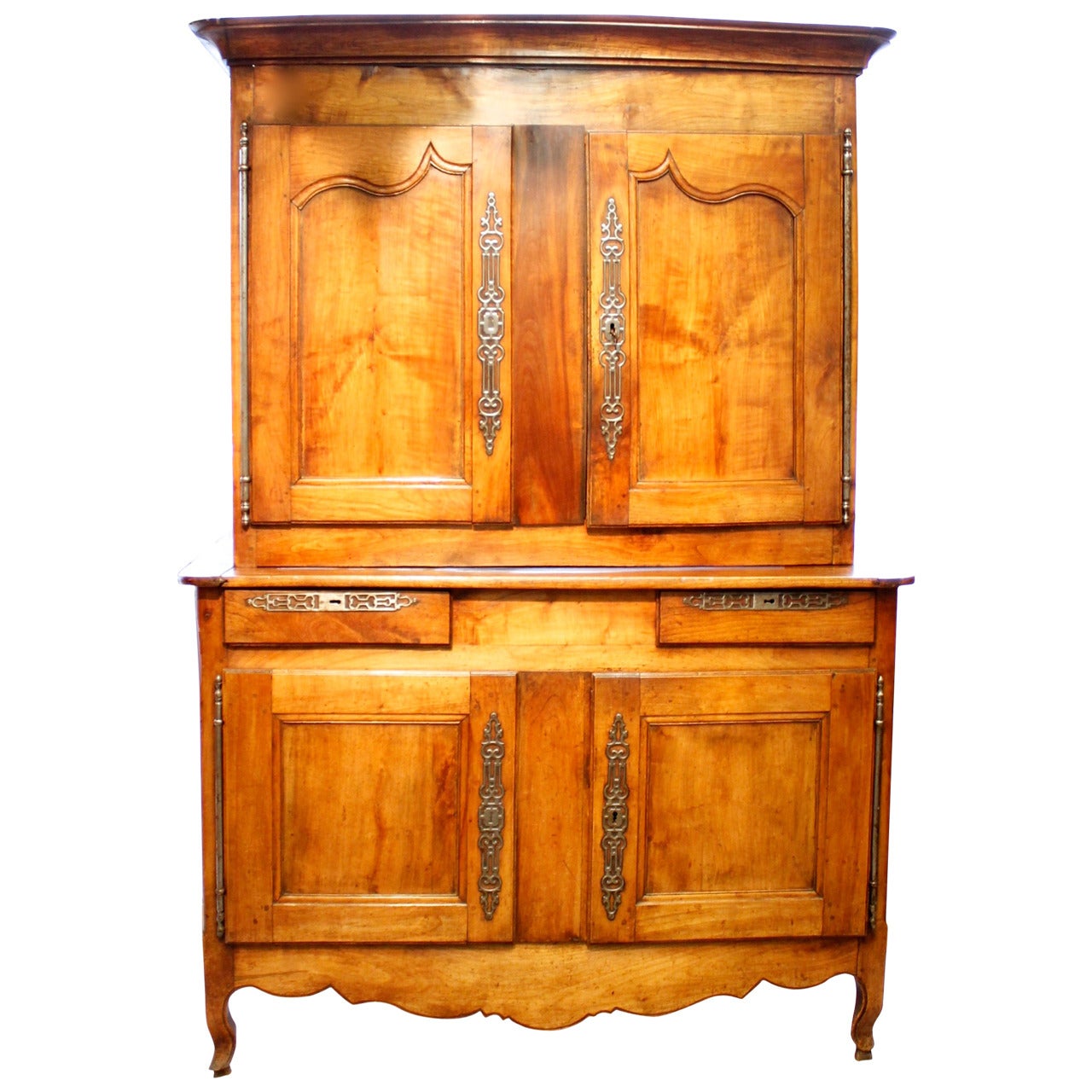 French Provincial Fruitwood Buffet à Deux Corps For Sale