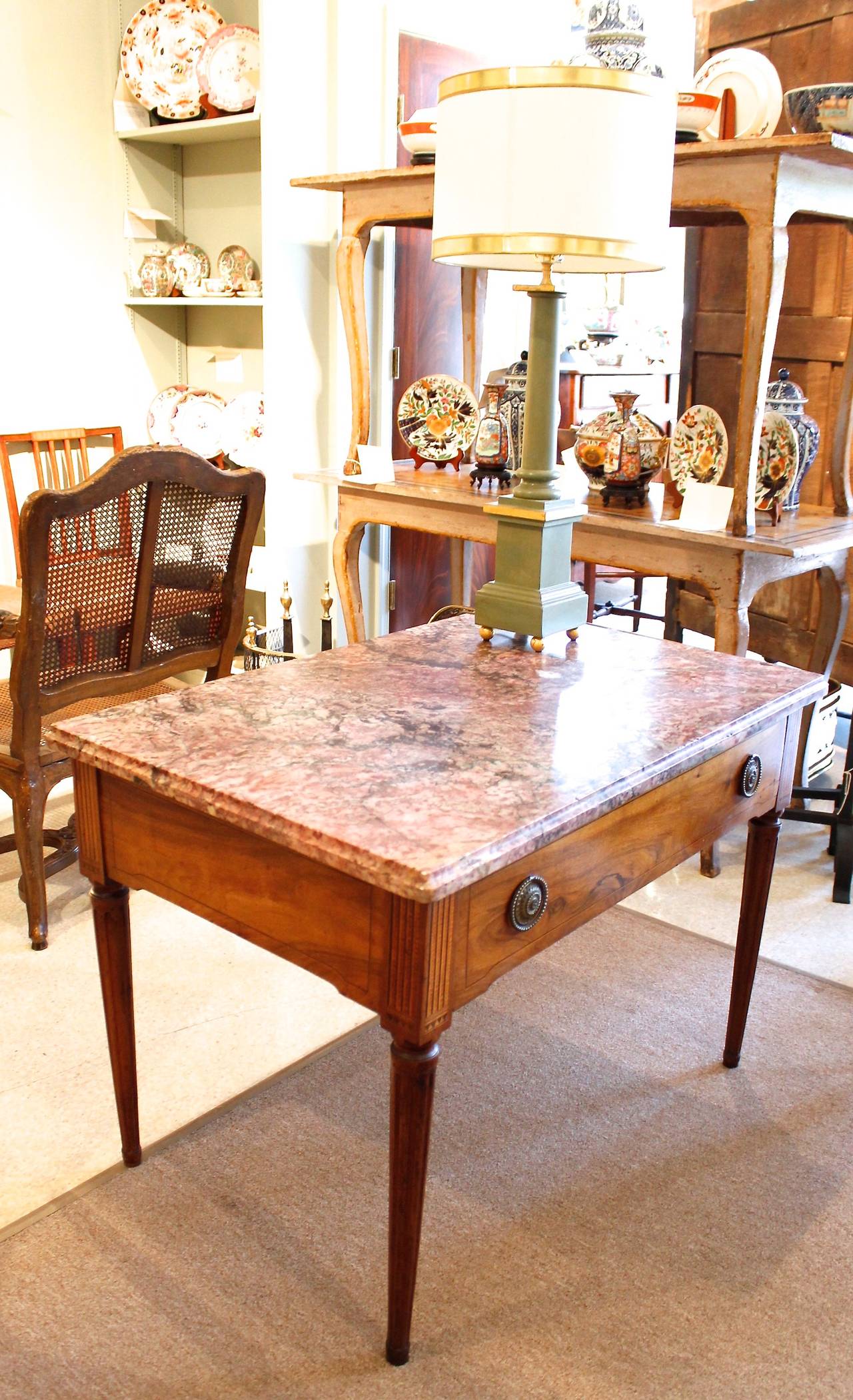 Italian Neoclassical Inlaid Console or Center Table with Marble Top 3