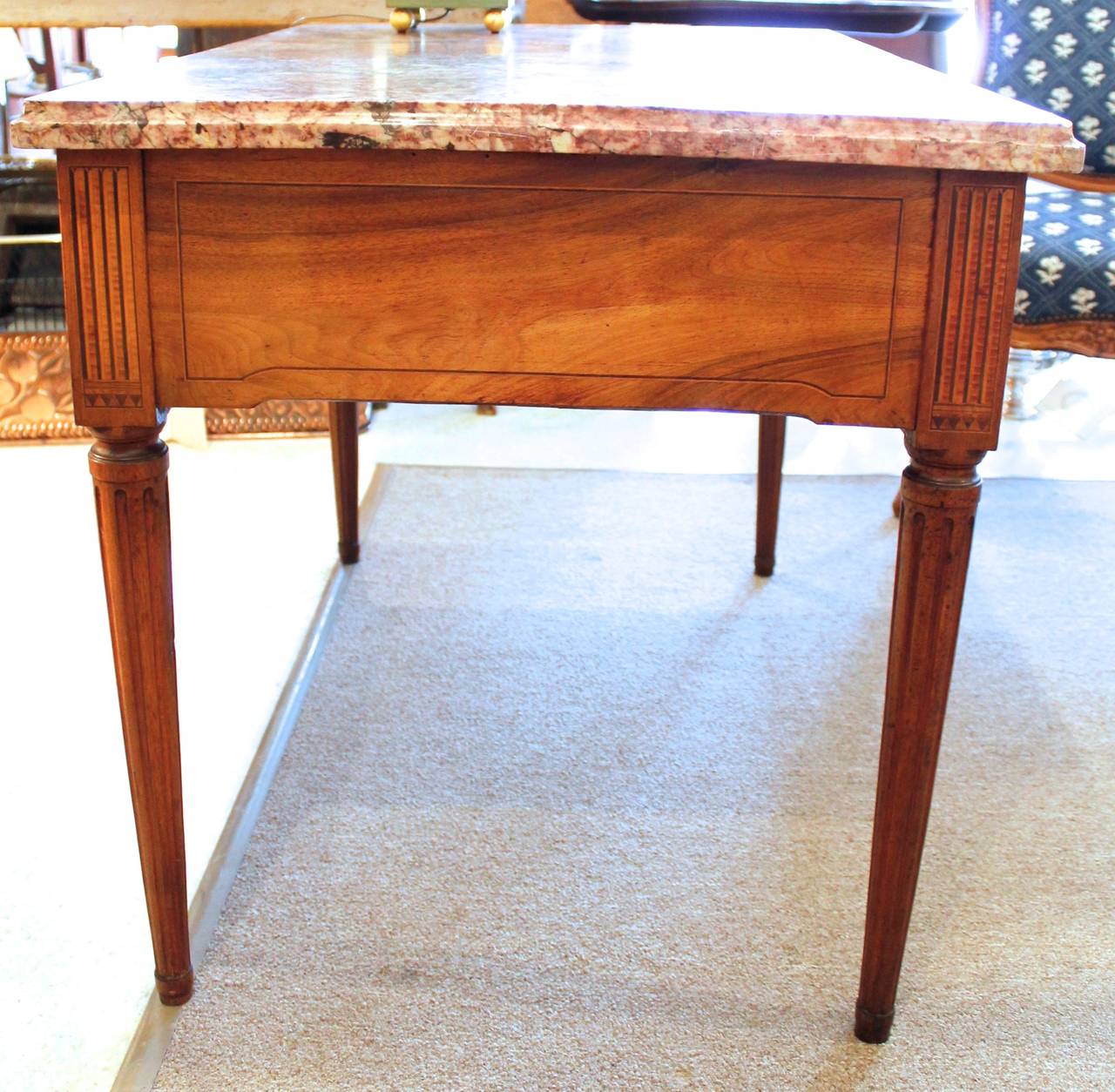 18th Century Italian Neoclassical Inlaid Console or Center Table with Marble Top