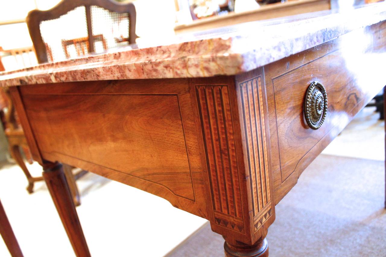 Italian Neoclassical Inlaid Console or Center Table with Marble Top In Good Condition In Charlottesville, VA