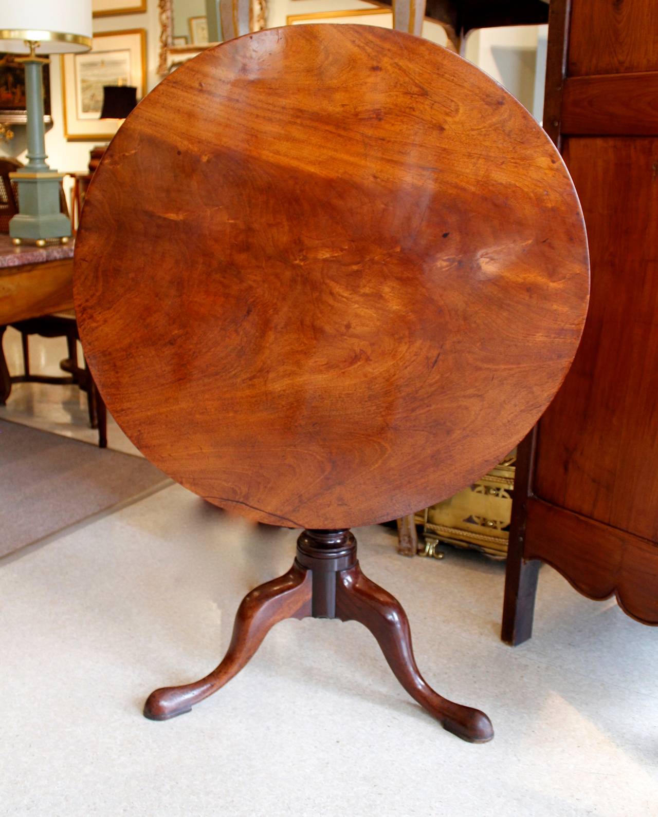 George III Figured Mahogany Tilt-Top Table, 18th Century