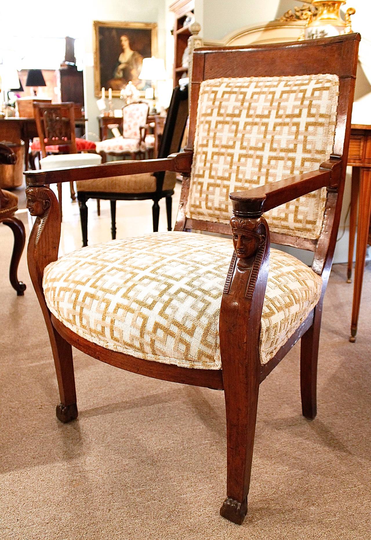 French Empire Armchair with Carved Stiles