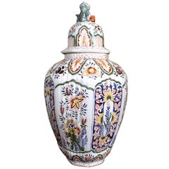Large Desvres French Faience Vase or Jar in the Delft Manner