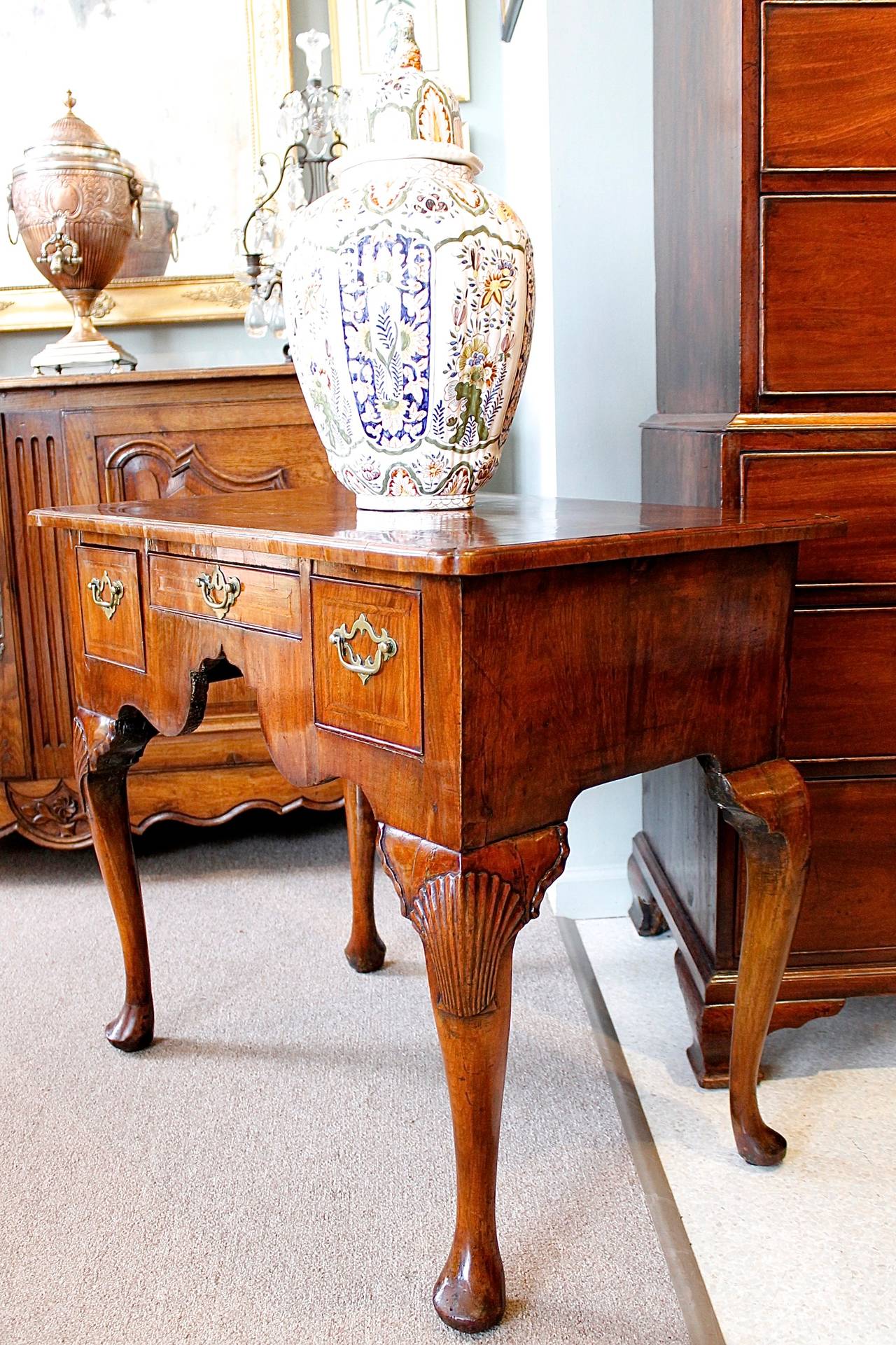 George II Walnut Lowboy with Shell Carved Knees