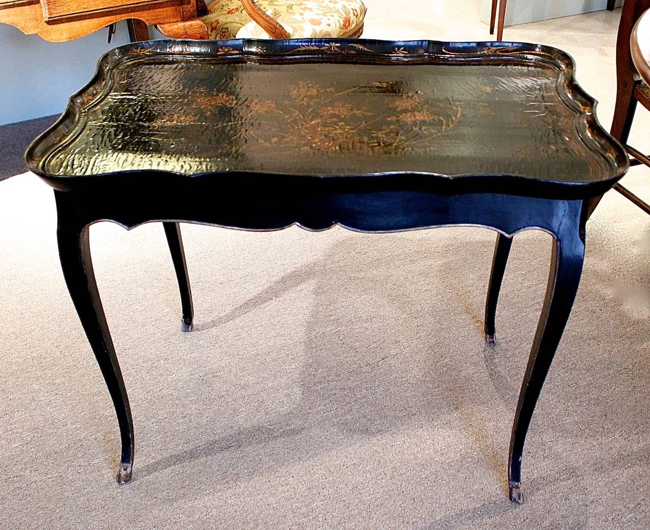 French Louis XV Style Table with Chinese Lacquered Tray Top For Sale