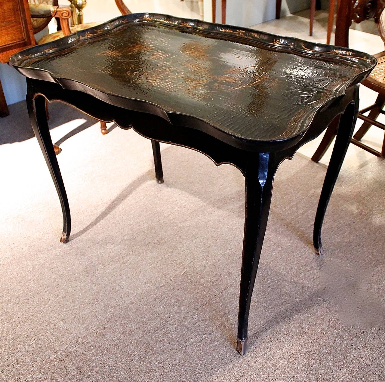 Painted Louis XV Style Table with Chinese Lacquered Tray Top For Sale