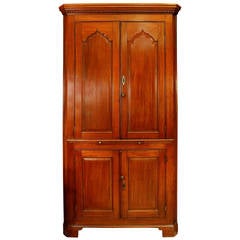 Antique English Mahogany Corner Cupboard with Gothic Paneled Doors