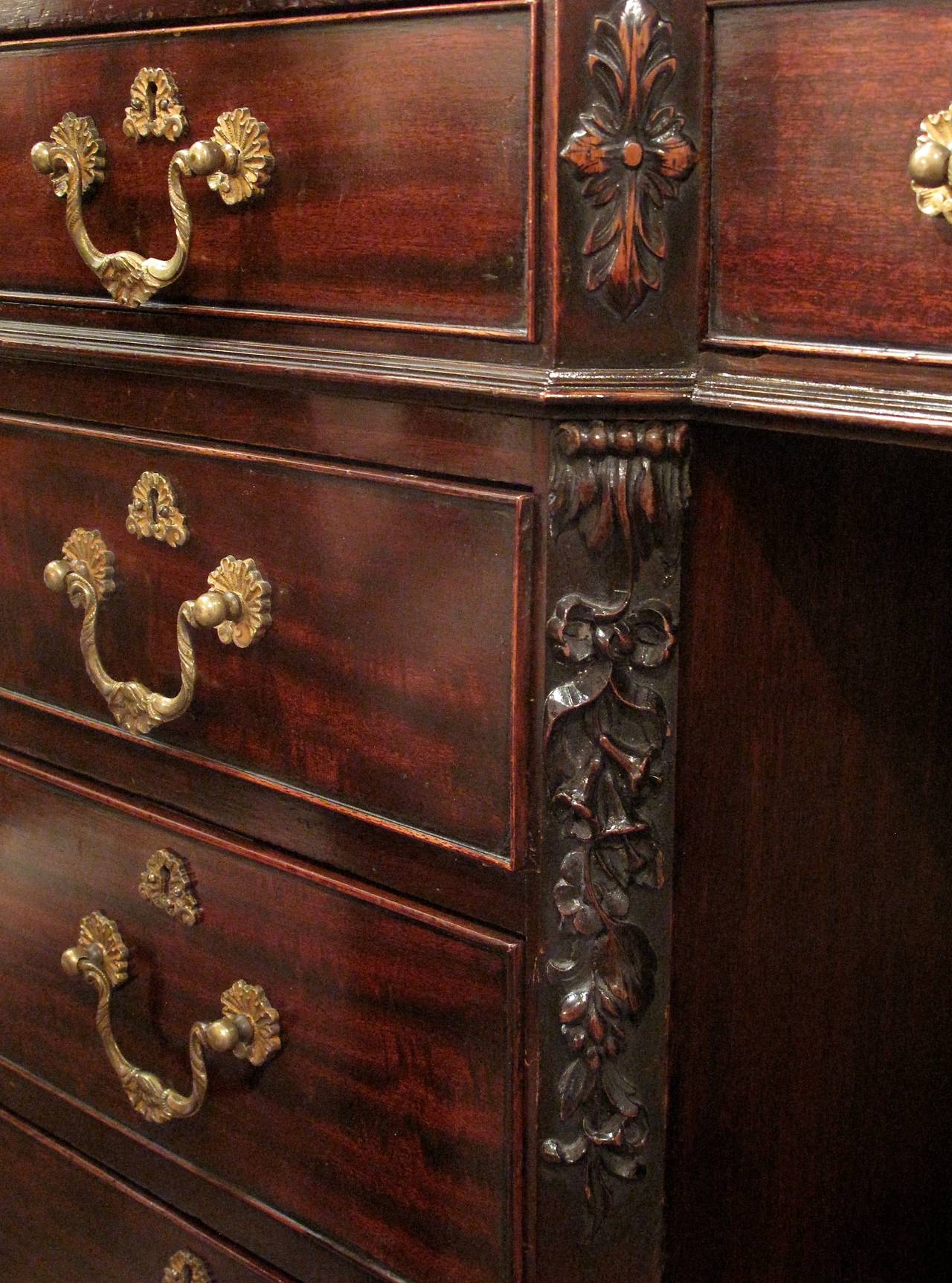 Carved English George III Style Mahogany Pedestal Desk For Sale