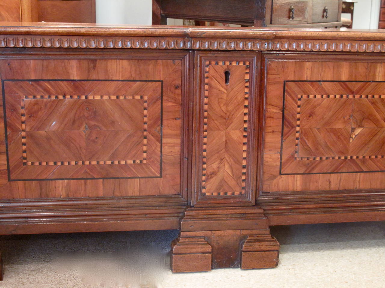 Italian Walnut and Marquetry Dowry Chest or Cassone In Good Condition For Sale In Charlottesville, VA