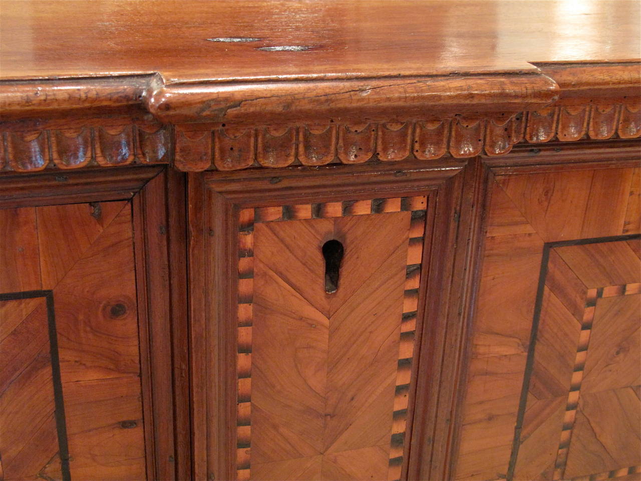 Italian Walnut and Marquetry Dowry Chest or Cassone For Sale 6