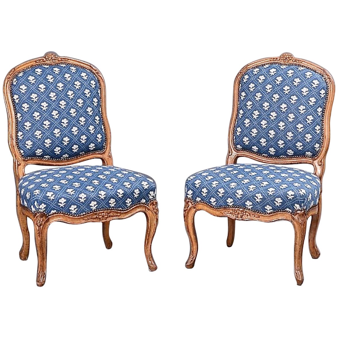 Pair of Louis XV Carved Beechwood Chairs For Sale