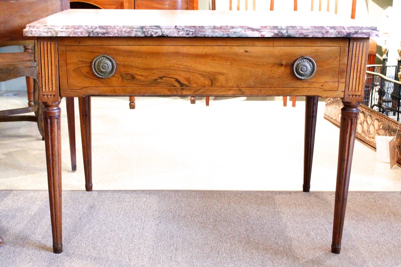 Italian Neoclassical Inlaid Console or Center Table with Marble Top