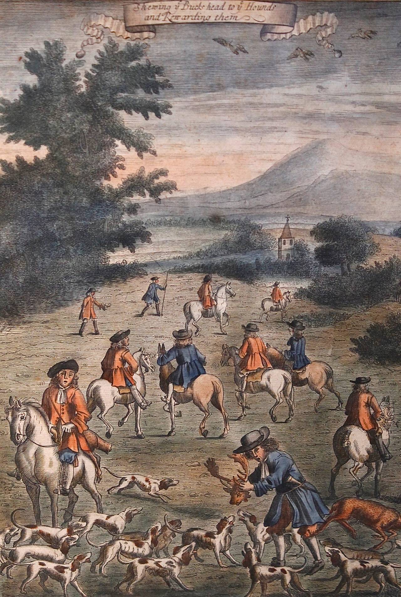 Set of Four Early English Sporting Prints by Richard Blome, Late 17th Century