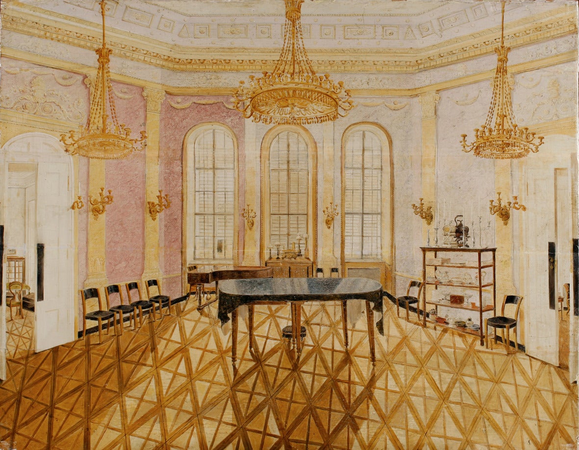 Pair of Representative Biedermeier Interiors by Janos Boros, Hungary 1842