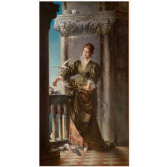 Venetian Lady Painting by Carl Probst, dated 1889