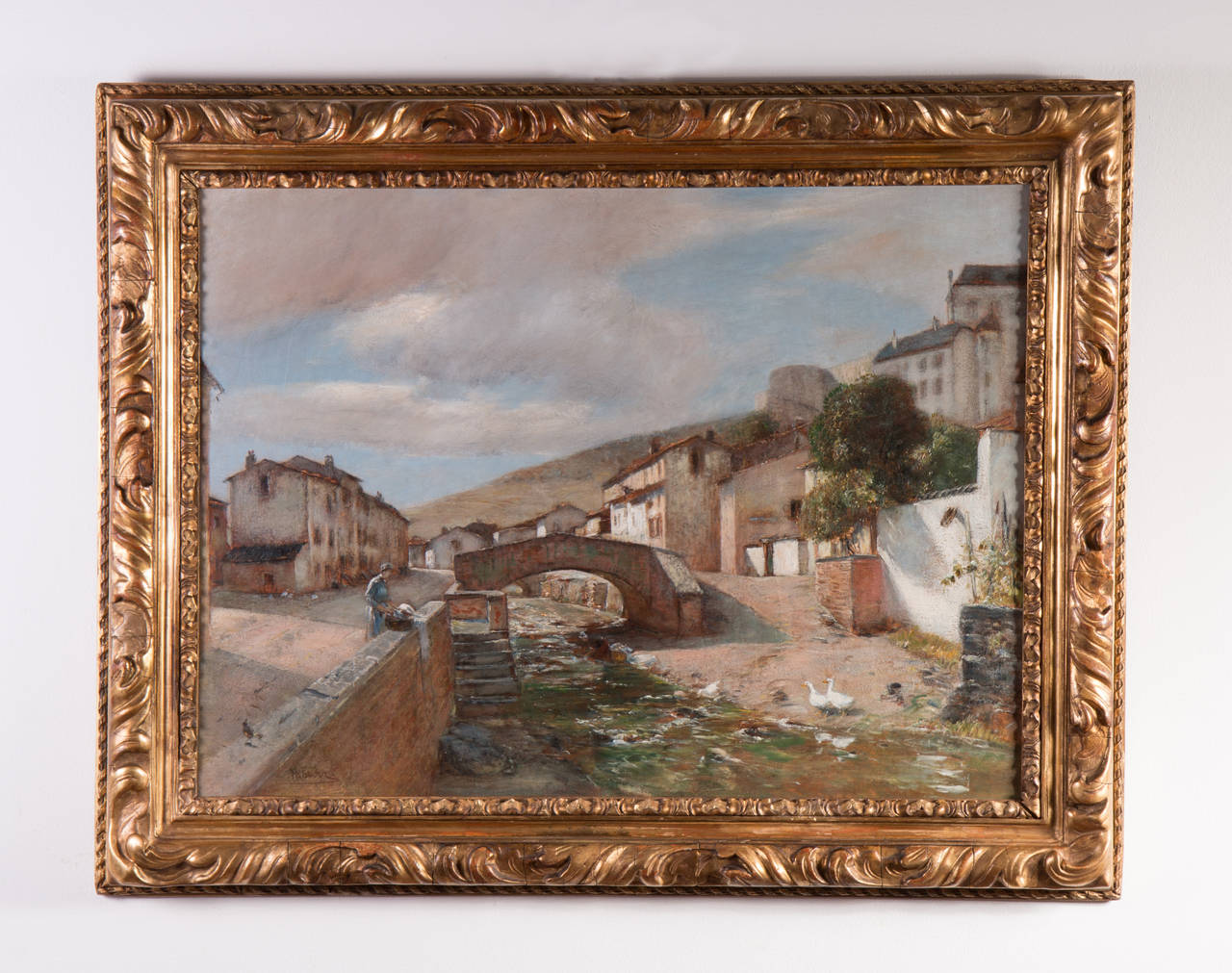 Signed: „Ribarz“, entitled on the backside: “Ein Städtchen S[…] in […] Mosel”
Rudolf Ribarz (1848 – 1904 Wien)
Oil on canvas, 78 x 58,5 cm, framed