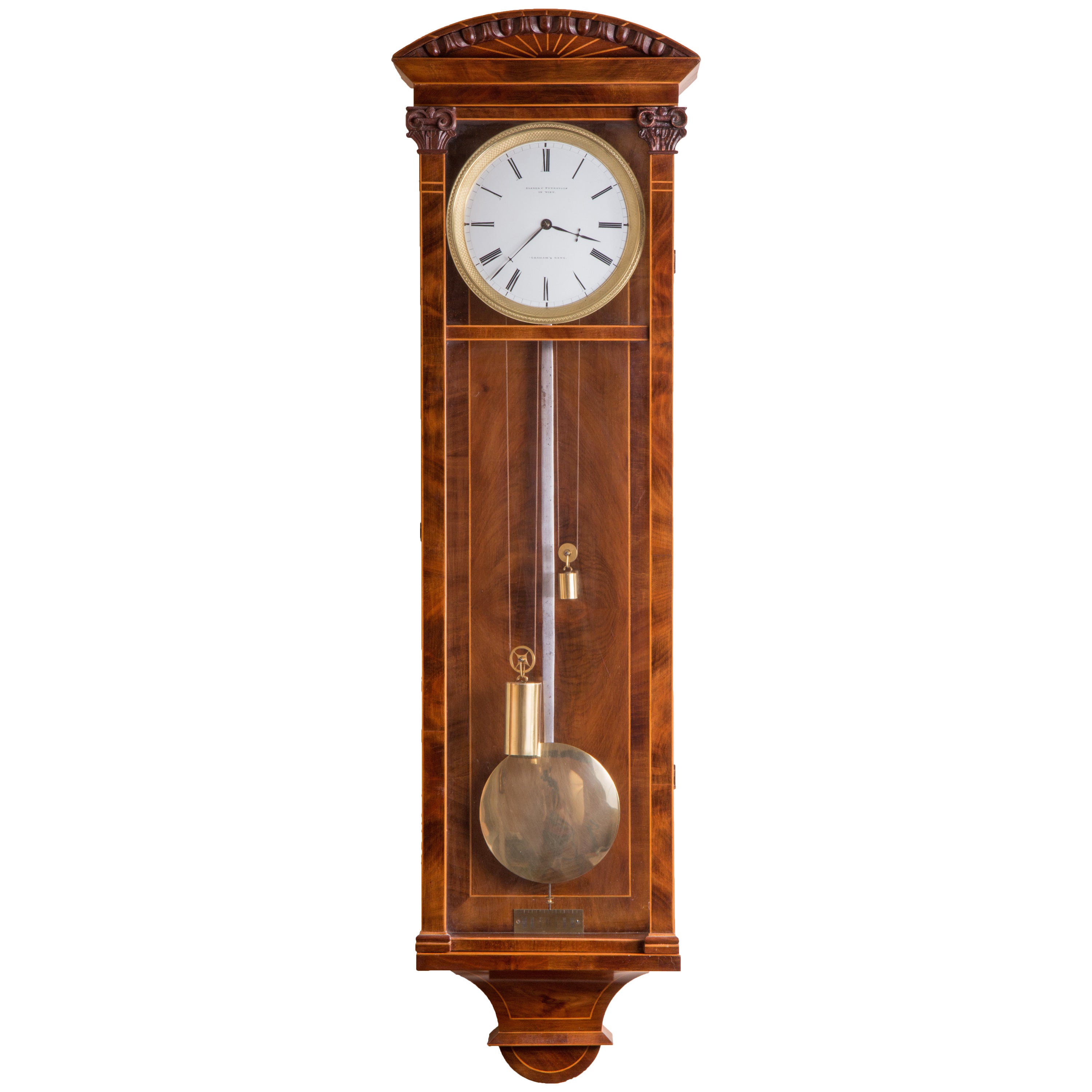Biedermeier Wall Clock by Elsner and Petrovits, Vienna, circa 1840 For Sale