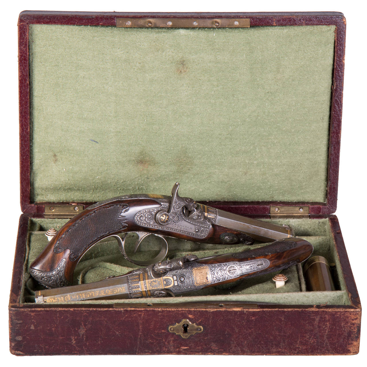 Pair of Cased Percussion Rifled Pistols by Anton Kehlner ...