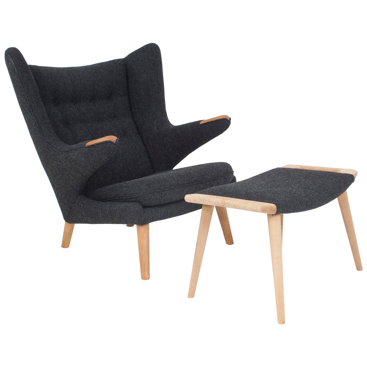 Hans J. Wegner Papa Bear Chair and Stool by AP Stolen For Sale