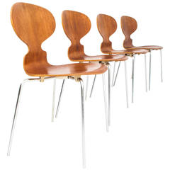 Vintage Set of Four Arne Jacobsen Teak Ant Chairs Model 3101