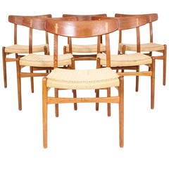 Hans J. Wegner Set of Six Teak Chairs Model CH 23
