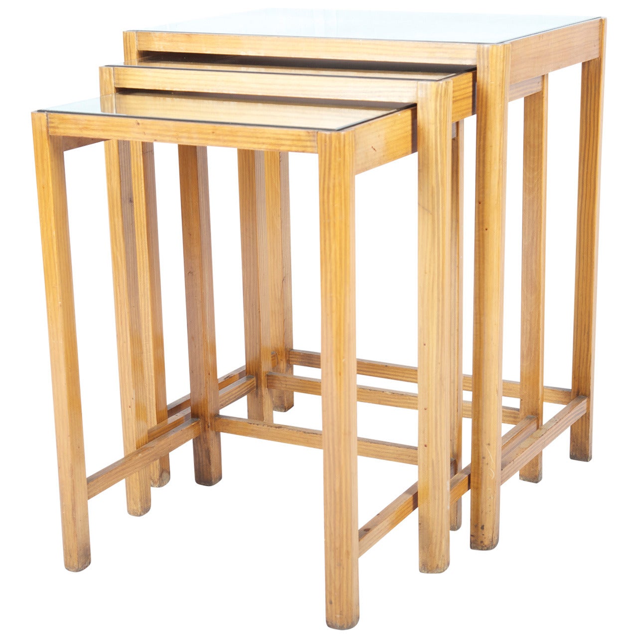 Ensemble de tables gigognes Thonet avec plateau de table en miroir en vente