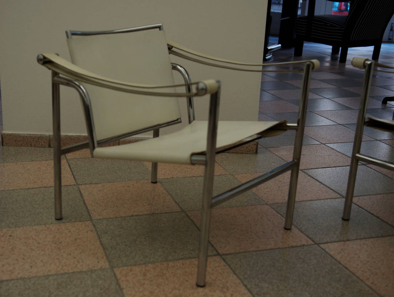 Pair of White Le Corbusier LC1 Armchairs