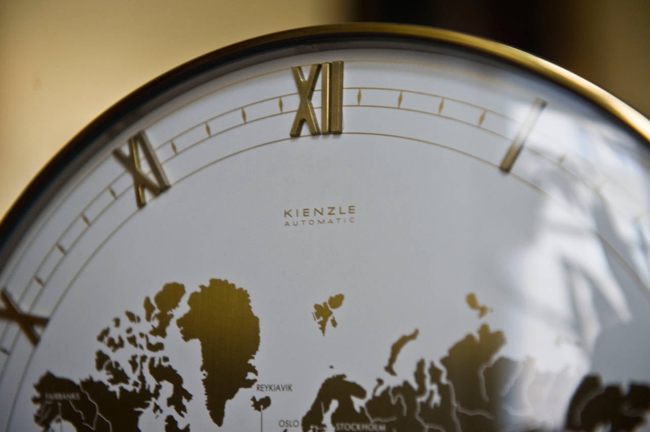 Brass Big Kienzle Weltzeituhr Modernist Table World Timer Zone Clock, 1960s