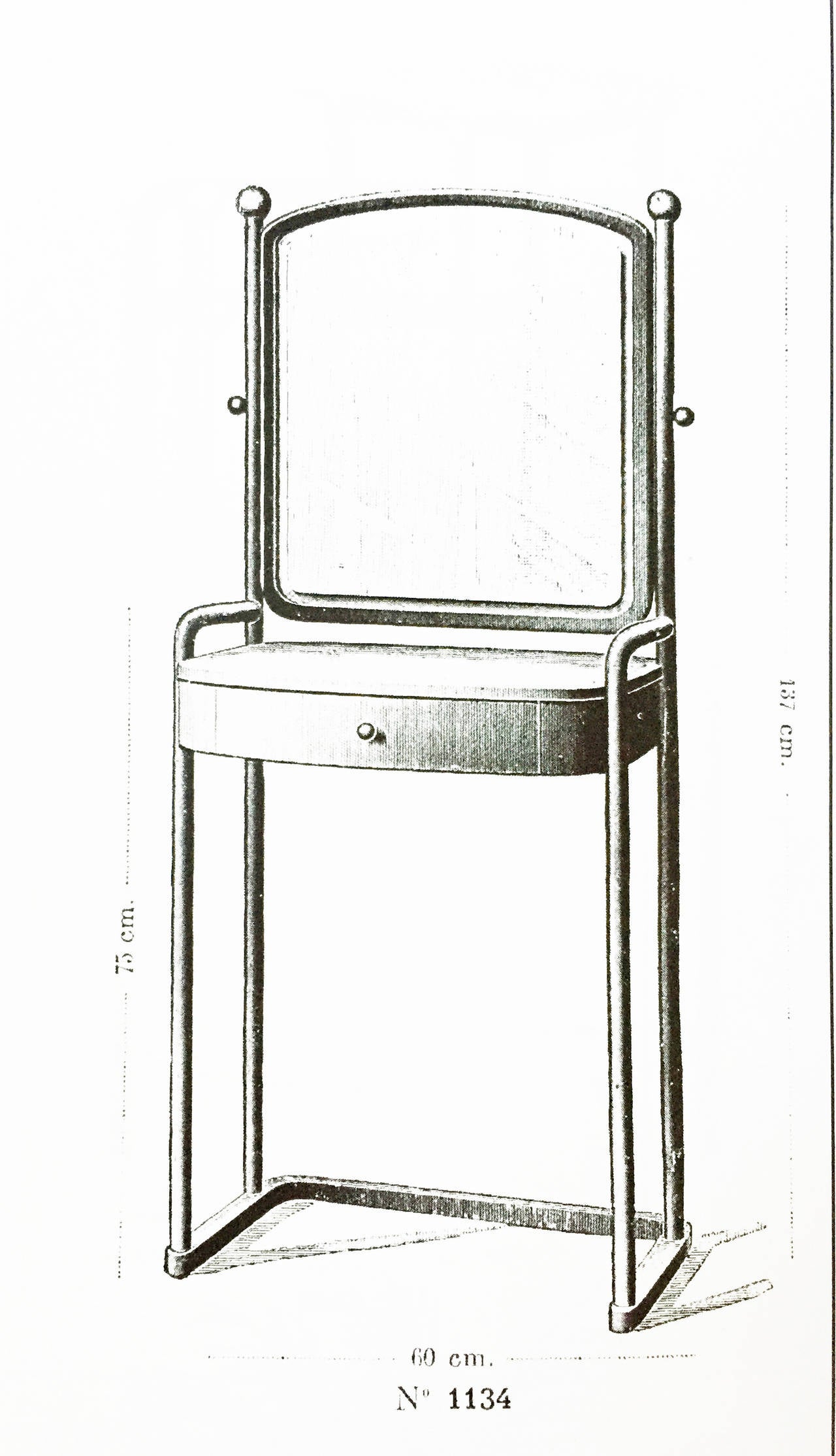 Kohn (Mazovia) Make Up Or Dressing Table.
Designed By Josef Hoffmann, Circa 1910 the dressing table is model no. 1134 the dressing table 60 cm wide, 46 cm deep, 142 cm(56in) high
Stained bentwood frame with rounded rectangular mirror plate above