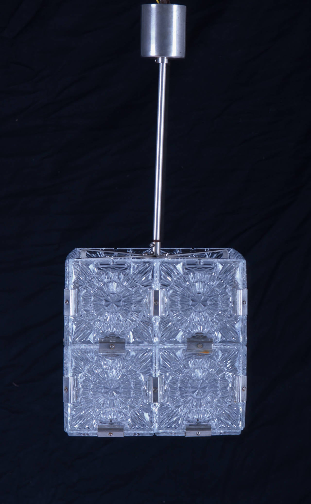 Mid-Century Cube Form Pendant Ceiling Fixture Featuring Etched Glass By Kalmar form 1960's
8 pieces available