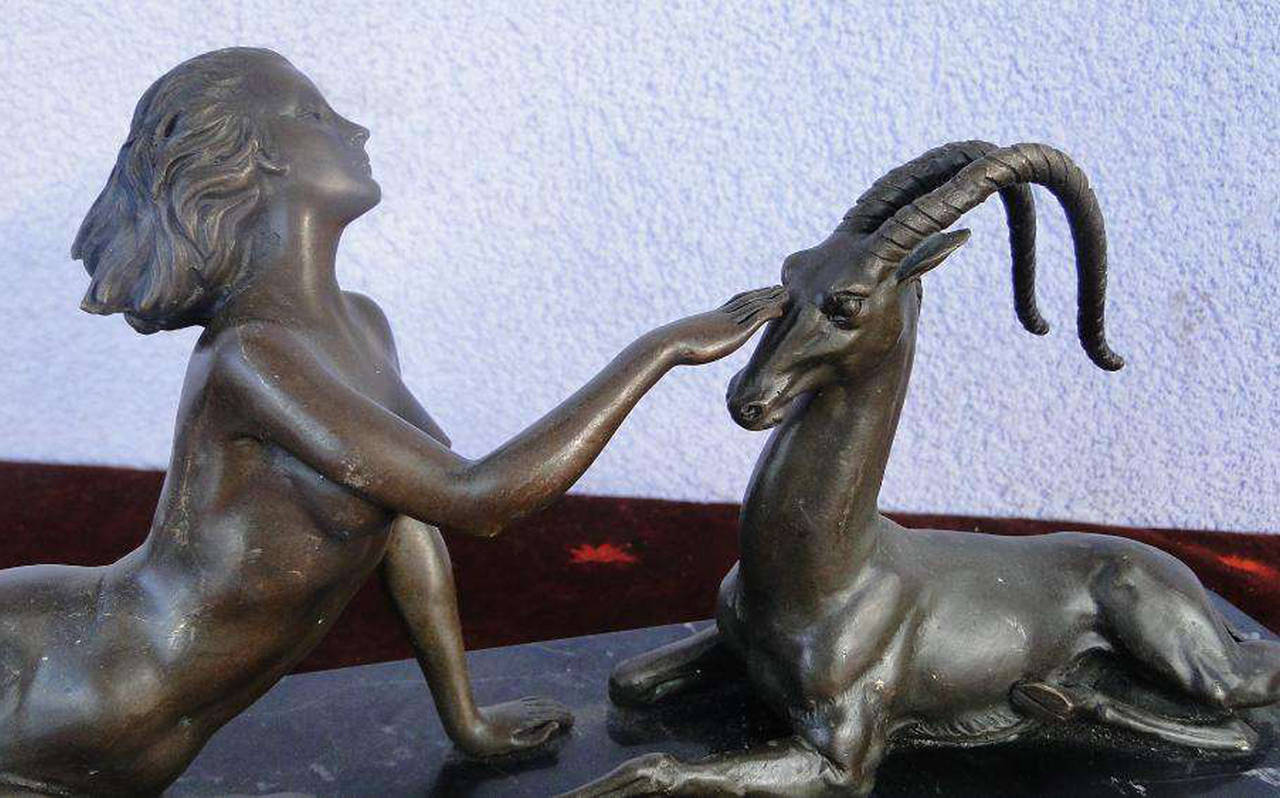 Art Deco Bronze Sculpture on Marble Base