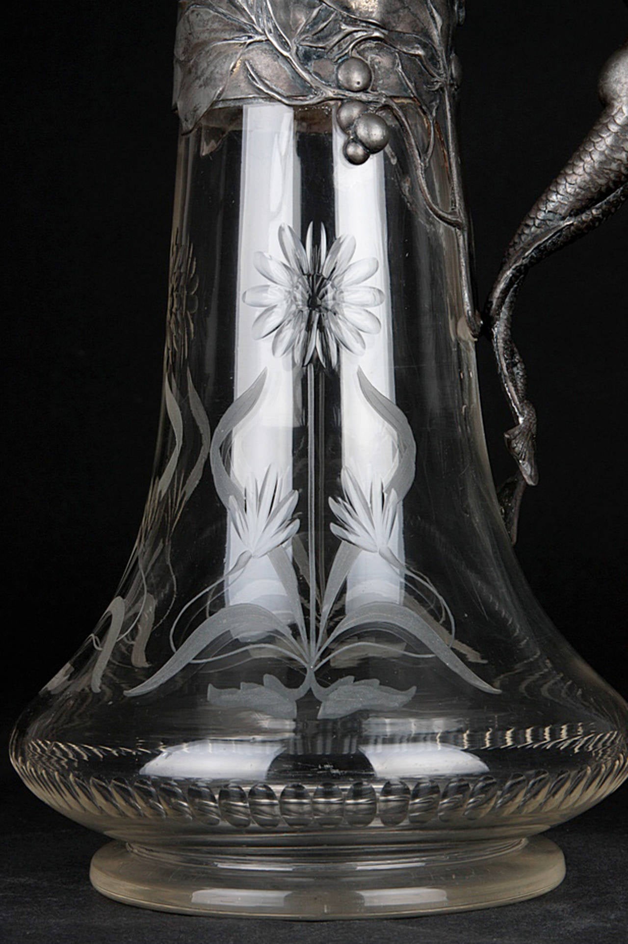 Large Art Nouveau WMF Pitcher.
Germany about 1900 - 1910

Thick glass, polished and engraved.
High: 31cm (12.13in)