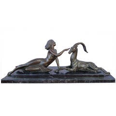 Art Deco Bronze Sculpture on Marble Base
