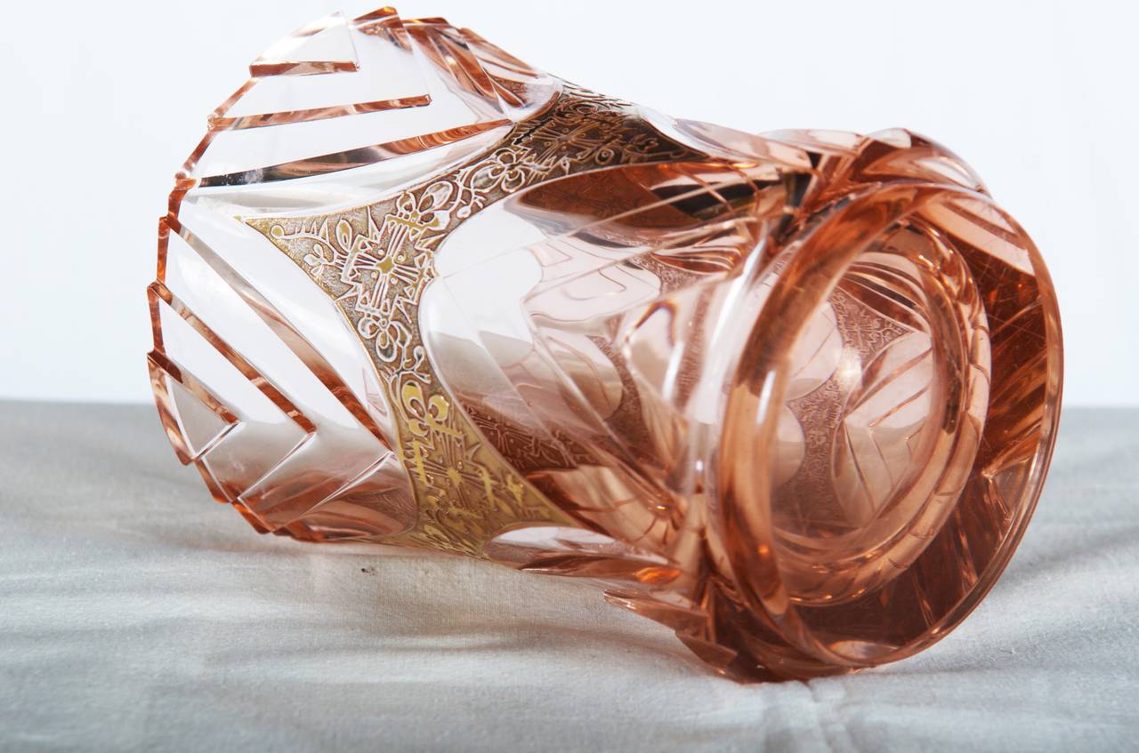 Mid-20th Century Art Deco Bohemian Crystal Glass Vase
