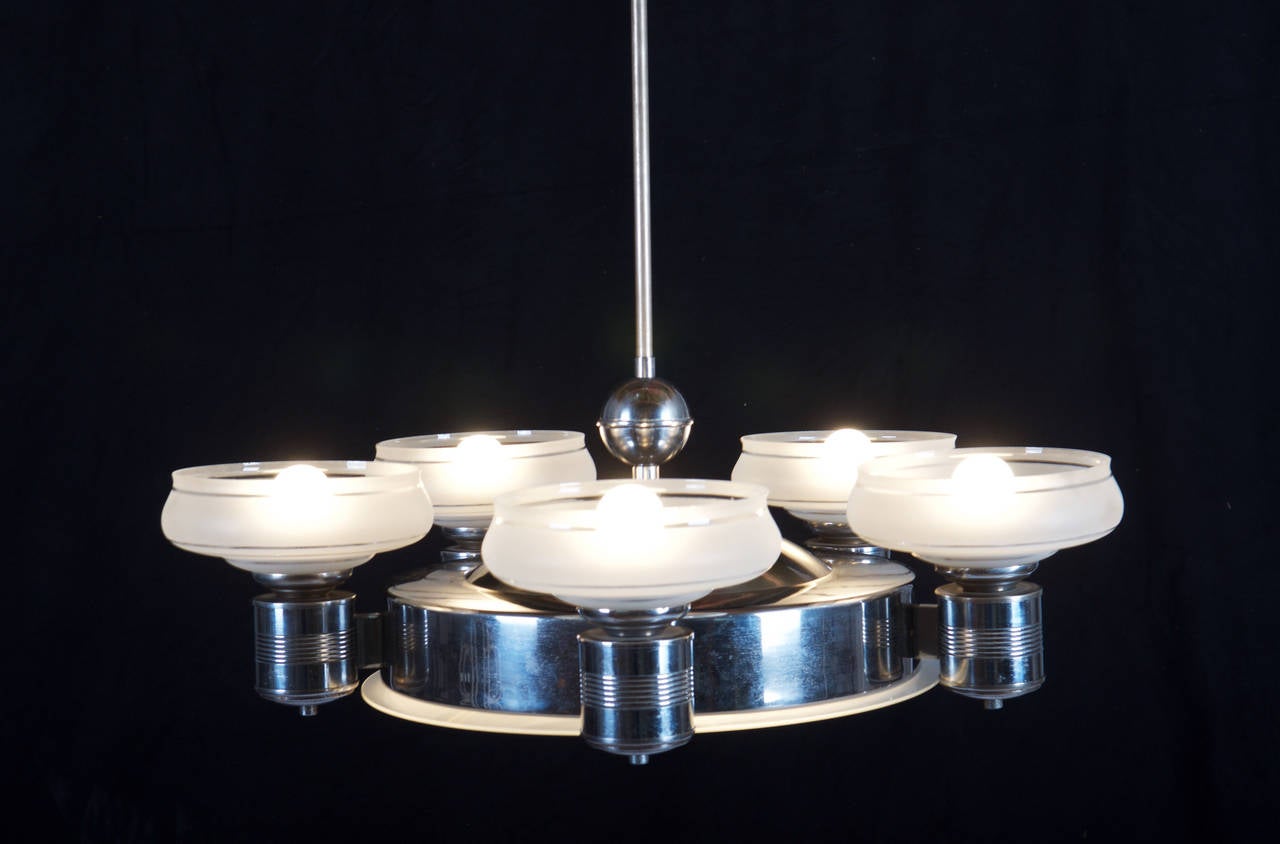 Large Art Deco Machine Age Chandelier For Sale 4